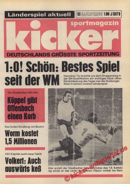 Kicker Sportmagazin Nr. 93, 20.11.1975 bis 26.11.1975