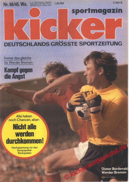 Kicker Sportmagazin Nr. 88, 1.11.1976 bis 7.11.1976