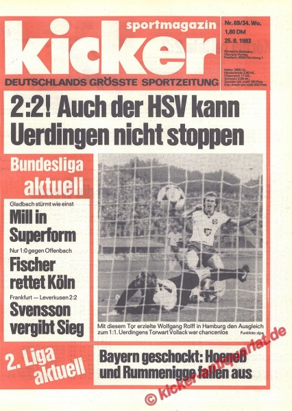 Kicker Sportmagazin Nr. 69, 25.8.1983 bis 31.8.1983