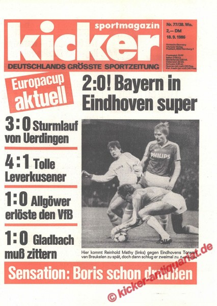 Kicker Sportmagazin Nr. 77, 18.9.1986 bis 24.9.1986