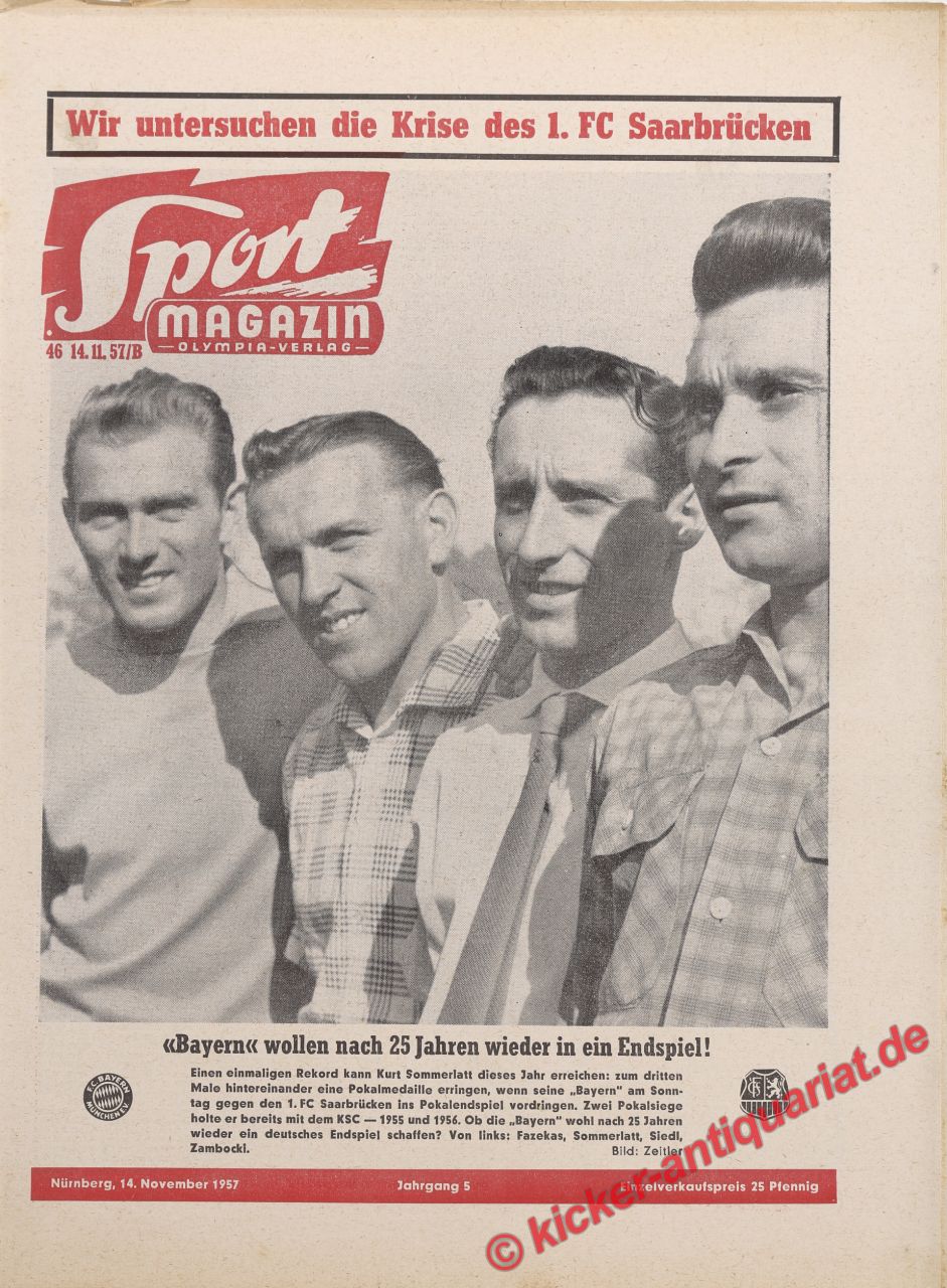 Original alte Zeitung Kicker das Sportmagazin vom 21.11.1957
