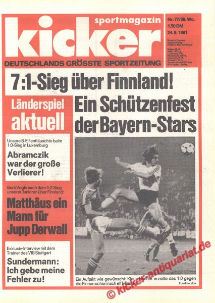 Kicker Sportmagazin Nr. 77, 24.9.1981 bis 30.9.1981