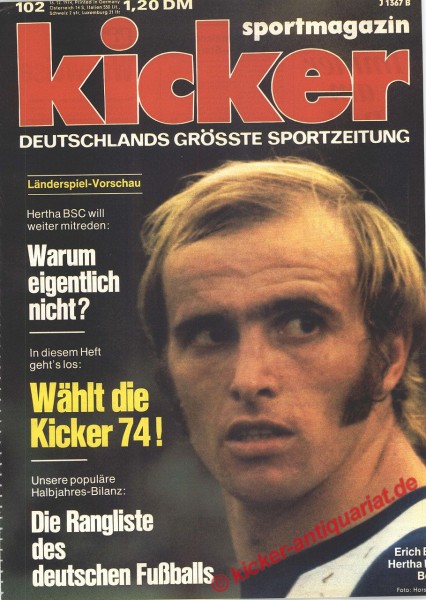 ERICH BEER (HERTHA BSC BERLIN), KICKER 1974