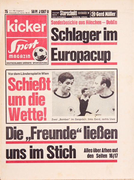 Kicker Sportmagazin Nr. 75, 18.9.1969 bis 24.9.1969