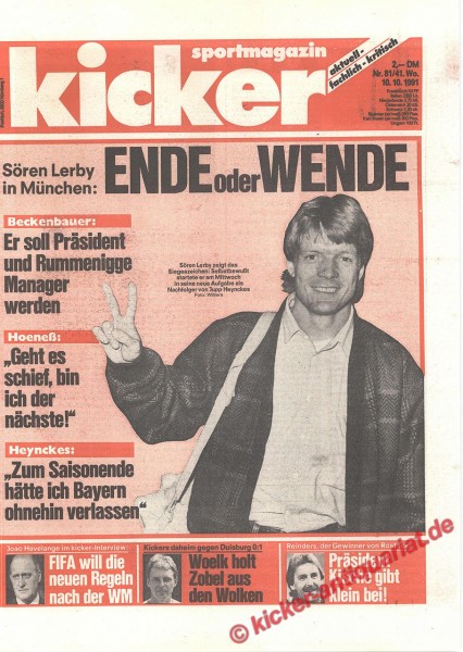 Kicker Sportmagazin Nr. 81, 10.10.1991 bis 16.10.1991