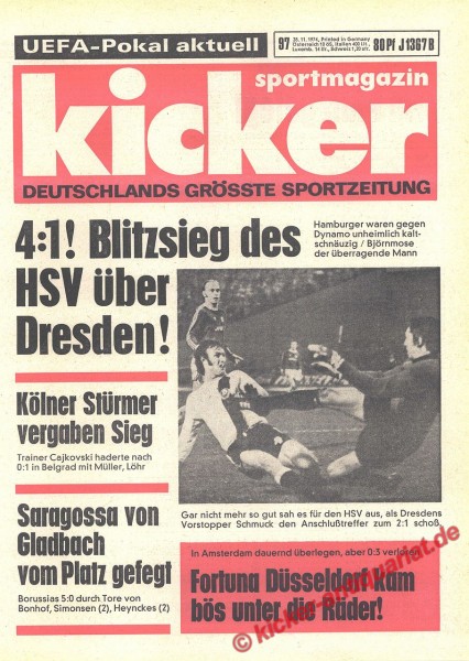 Kicker Sportmagazin Nr. 97, 28.11.1974 bis 4.12.1974
