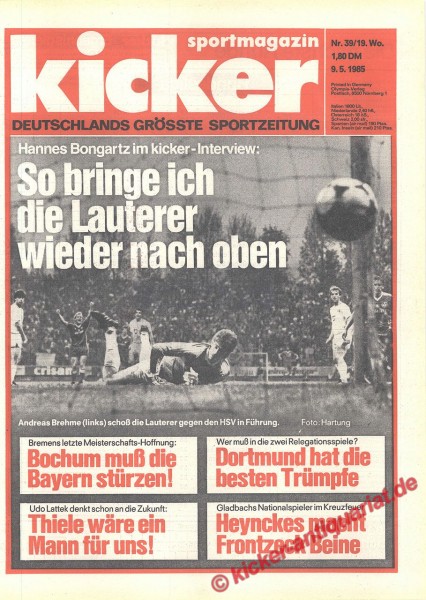 Kicker Sportmagazin Nr. 39, 9.5.1985 bis 15.5.1985
