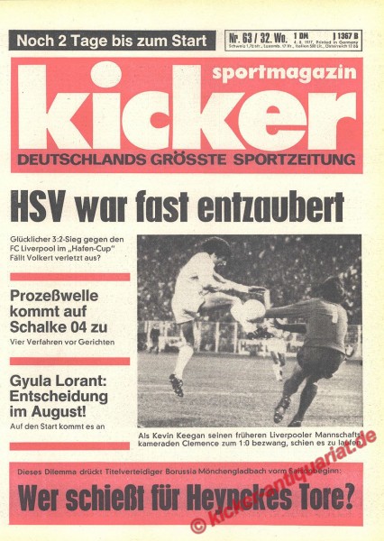 Kicker Sportmagazin Nr. 63, 4.8.1977 bis 10.8.1977