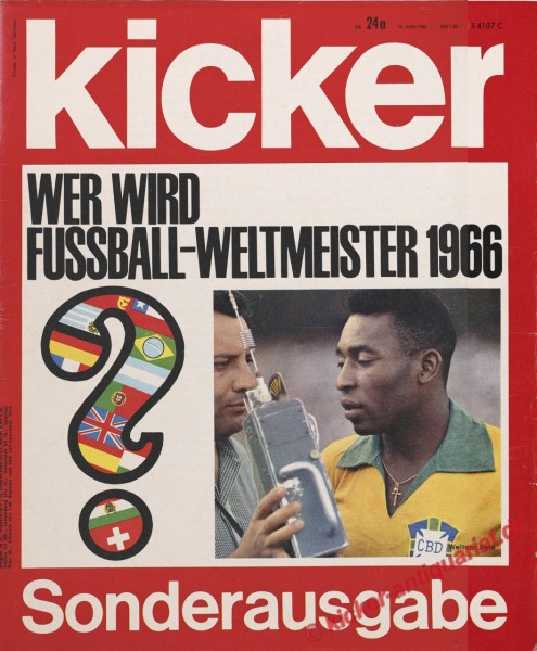 Kicker Sonderausgabe zur Fußball-Weltmeisterschaft 1966 in England – Titel „Wer wird Fußball-Weltmeister 1966?“ – Cover Pele
