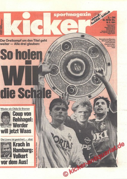 Kicker Sportmagazin Nr. 39, 16.5.1991 bis 22.5.1991