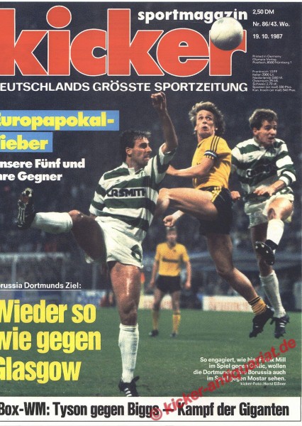 Kicker Sportmagazin Nr. 86, 19.10.1987 bis 25.10.1987
