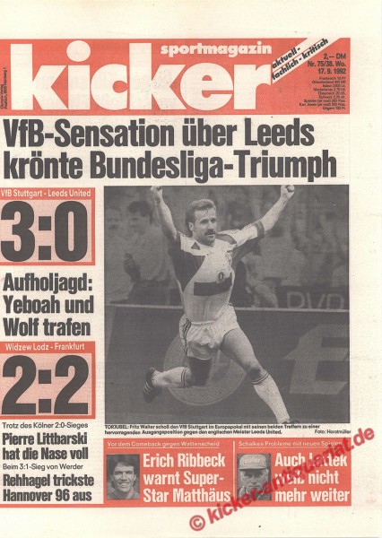 Kicker Sportmagazin Nr. 75, 17.9.1992 bis 23.9.1992