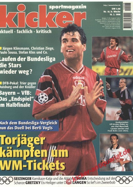 Kicker Sportmagazin Nr. 16, 16.2.1998 bis 22.2.1998