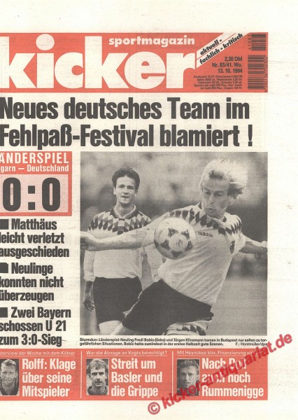 Kicker Sportmagazin Nr. 83, 13.10.1994 bis 19.10.1994