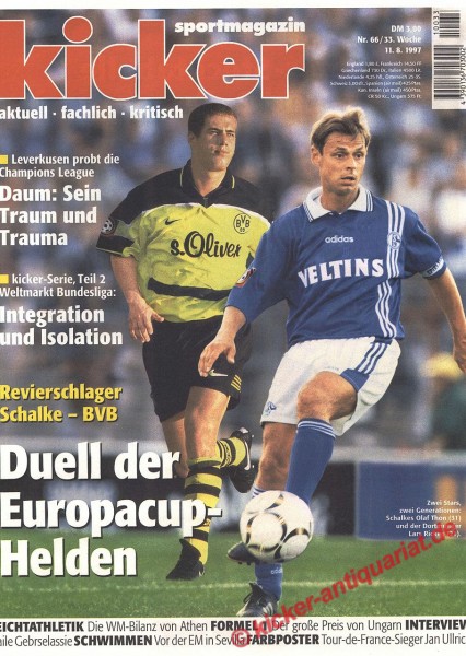 Kicker Sportmagazin Nr. 66, 11.8.1997 bis 17.8.1997
