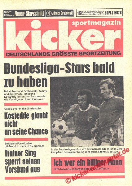 Kicker Sportmagazin Nr. 103, 19.12.1974 bis 25.12.1974