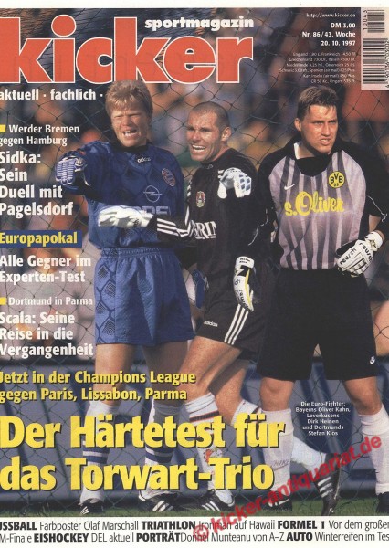 Kicker Sportmagazin Nr. 86, 20.10.1997 bis 26.10.1997