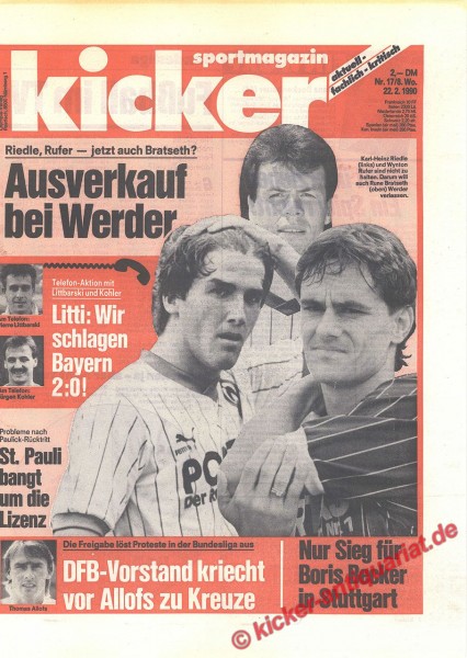 Kicker Sportmagazin Nr. 17, 22.2.1990 bis 28.2.1990
