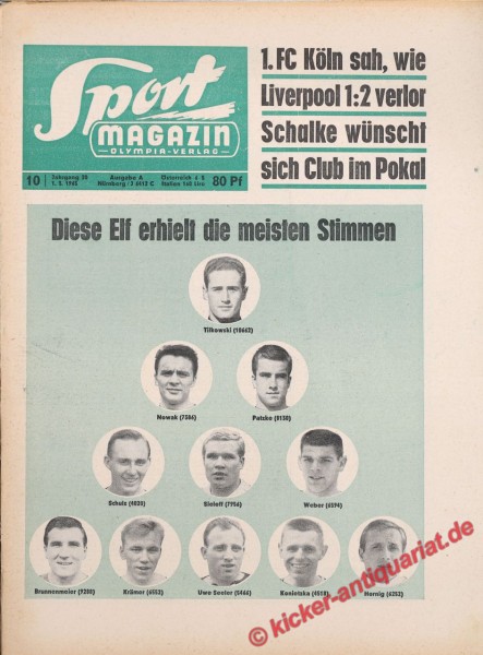 Original alte Zeitung Kicker - das Sportmagazin vom 1.3.1965