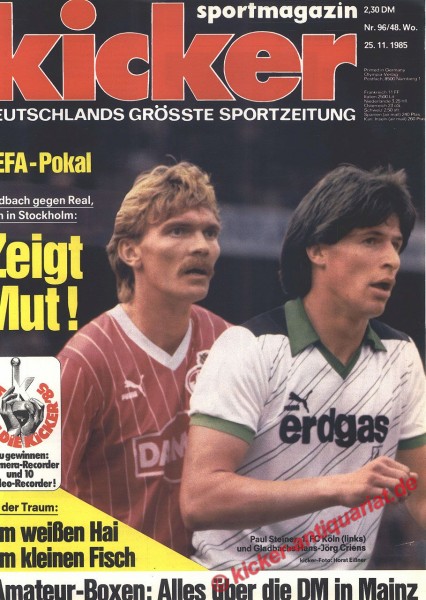 Kicker Sportmagazin Nr. 96, 25.11.1985 bis 1.12.1985