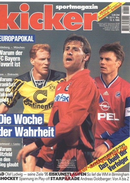 Kicker Sportmagazin Nr. 22, 13.3.1995 bis 19.3.1995