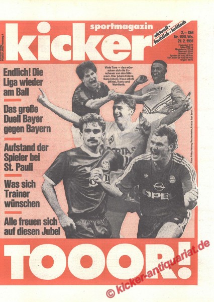 Kicker Sportmagazin Nr. 15, 21.2.1991 bis 27.2.1991
