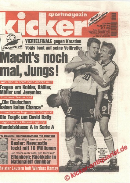 Kicker Sportmagazin Nr. 55, 2.7.1998 bis 8.7.1998