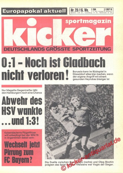 Kicker Sportmagazin Nr. 29, 7.4.1977 bis 13.4.1977