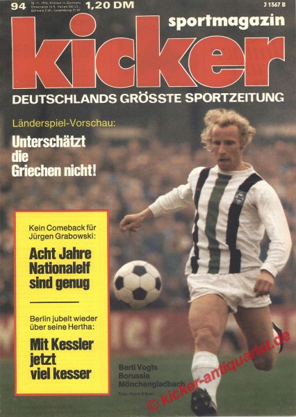 Kicker Sportmagazin Nr. 94, 18.11.1974 bis 24.11.1974
