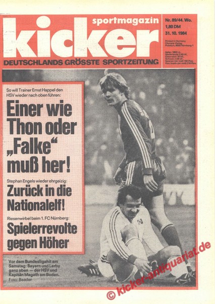 Kicker Sportmagazin Nr. 89, 31.10.1984 bis 6.11.1984
