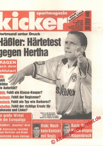 Kicker Sportmagazin Nr. 69, 20.8.1998 bis 26.8.1998
