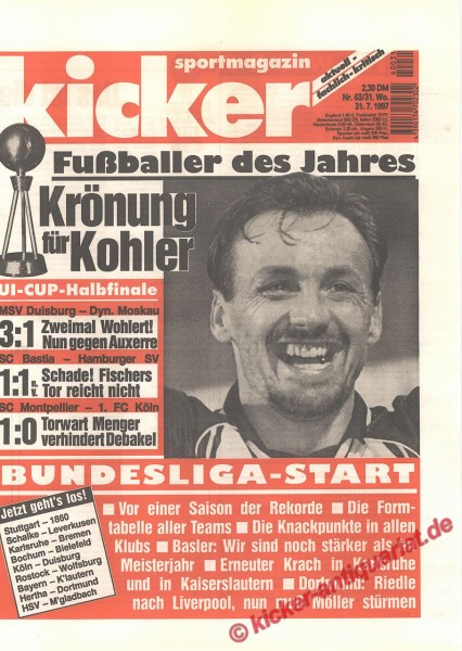 Kicker Sportmagazin Nr. 63, 31.7.1997 bis 6.8.1997