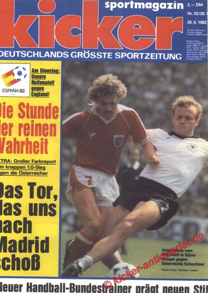 Kicker Sportmagazin Nr. 52, 28.6.1982 bis 4.7.1982