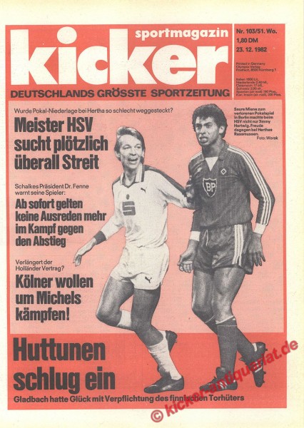 Kicker Sportmagazin Nr. 103, 23.12.1982 bis 29.12.1982