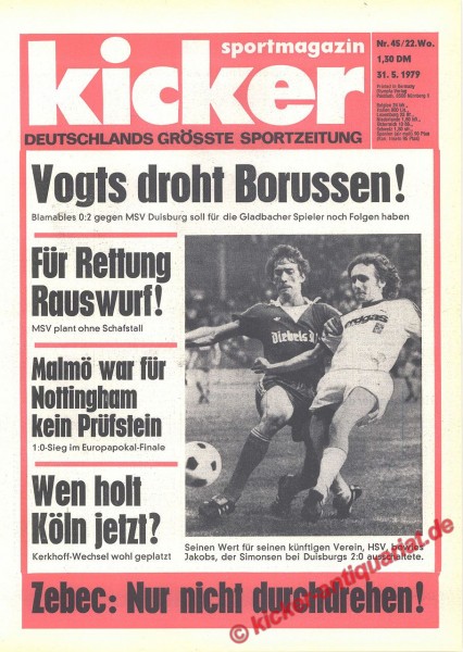 Kicker Sportmagazin Nr. 45, 31.5.1979 bis 6.6.1979