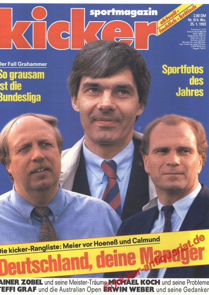 Kicker Sportmagazin Nr. 8, 25.1.1993 bis 31.1.1993