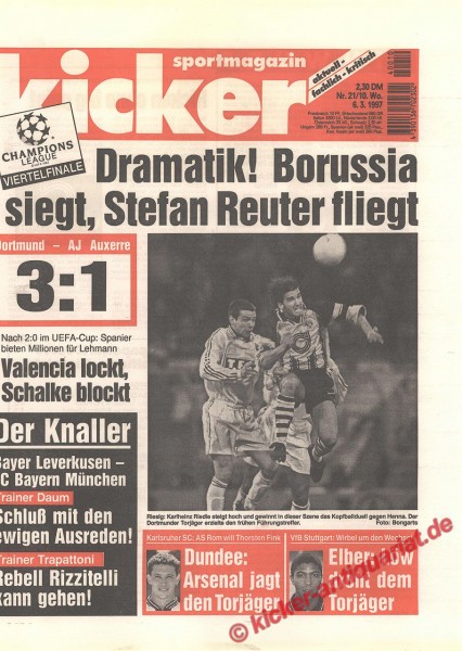 Kicker Sportmagazin Nr. 21, 6.3.1997 bis 12.3.1997