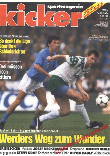 Kicker Sportmagazin Nr. 98, 4.12.1989 bis 10.12.1989