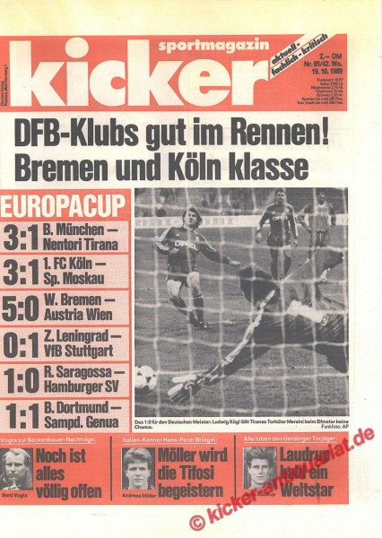 Kicker Schlagzeile: DFB-Klubs gut im Rennen! Bremen und Köln klasse.