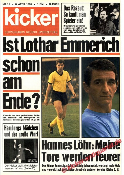 Kicker Sportmagazin Nr. 15, 8.4.1968 bis 14.4.1968