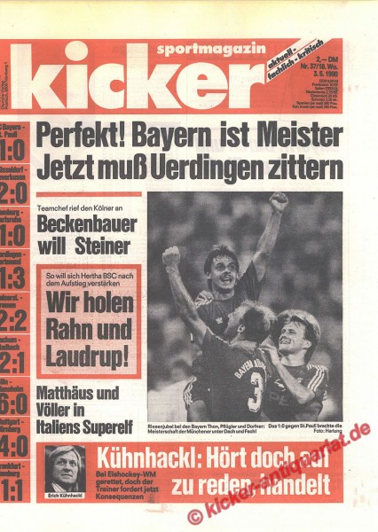 Kicker Sportmagazin Nr. 37, 3.5.1990 bis 9.5.1990