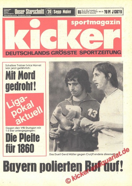 Kicker Sportmagazin Nr. 65, 10.8.1972 bis 16.8.1972