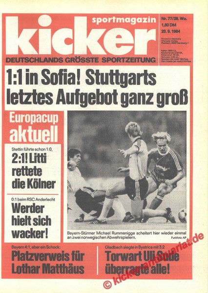 Kicker Sportmagazin Nr. 77, 20.9.1984 bis 26.9.1984