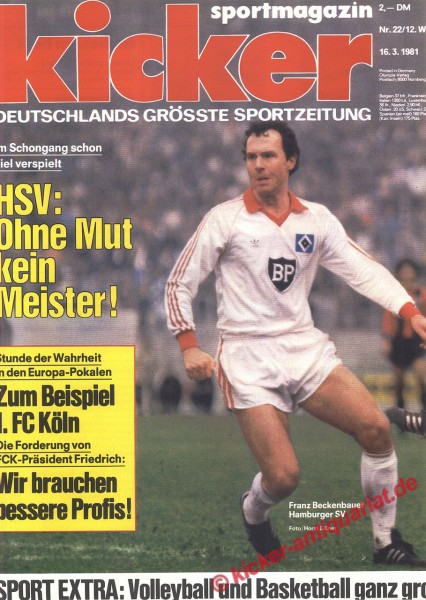Kicker Sportmagazin Nr. 22, 16.3.1981 bis 22.3.1981