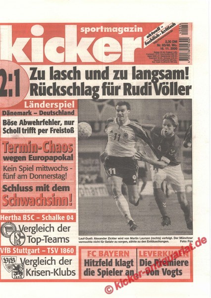 Kicker Sportmagazin Nr. 93, 16.11.2000 bis 22.11.2000