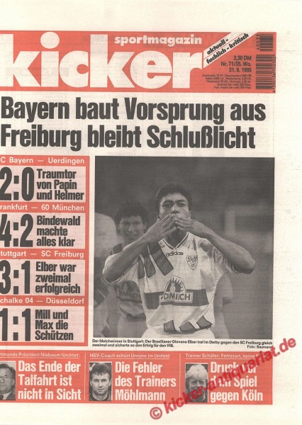 Kicker Sportmagazin Nr. 71, 31.8.1995 bis 6.9.1995