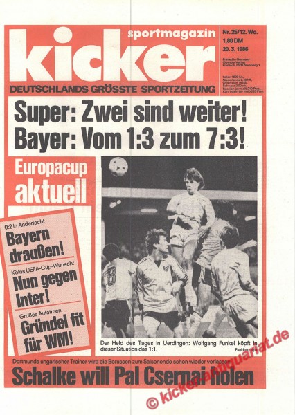Kicker Sportmagazin Nr. 25, 20.3.1986 bis 26.3.1986