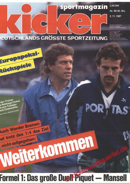 Kicker Sportmagazin Nr. 90, 2.11.1987 bis 8.11.1987