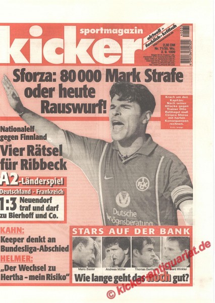 Kicker Sportmagazin Nr. 71, 2.9.1999 bis 8.9.1999