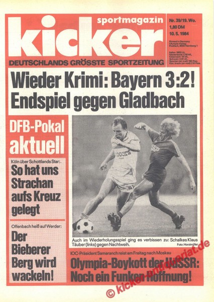 Kicker Sportmagazin Nr. 39, 10.5.1984 bis 16.5.1984